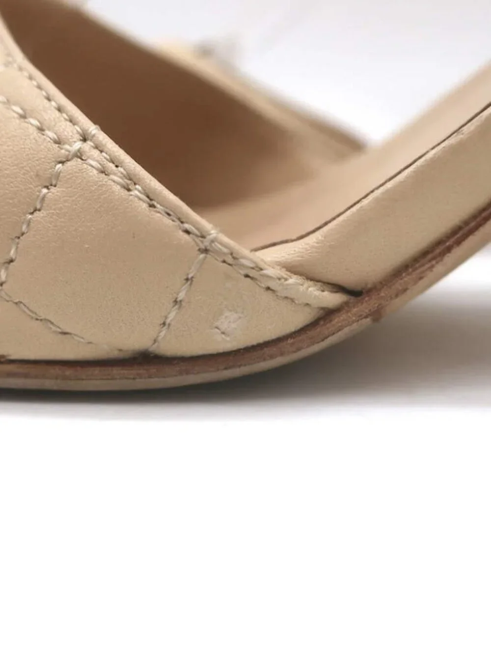 Chanel Quilted Lambskin Leather Ankle Strap Block Heel Sandals Beige Size 36.5